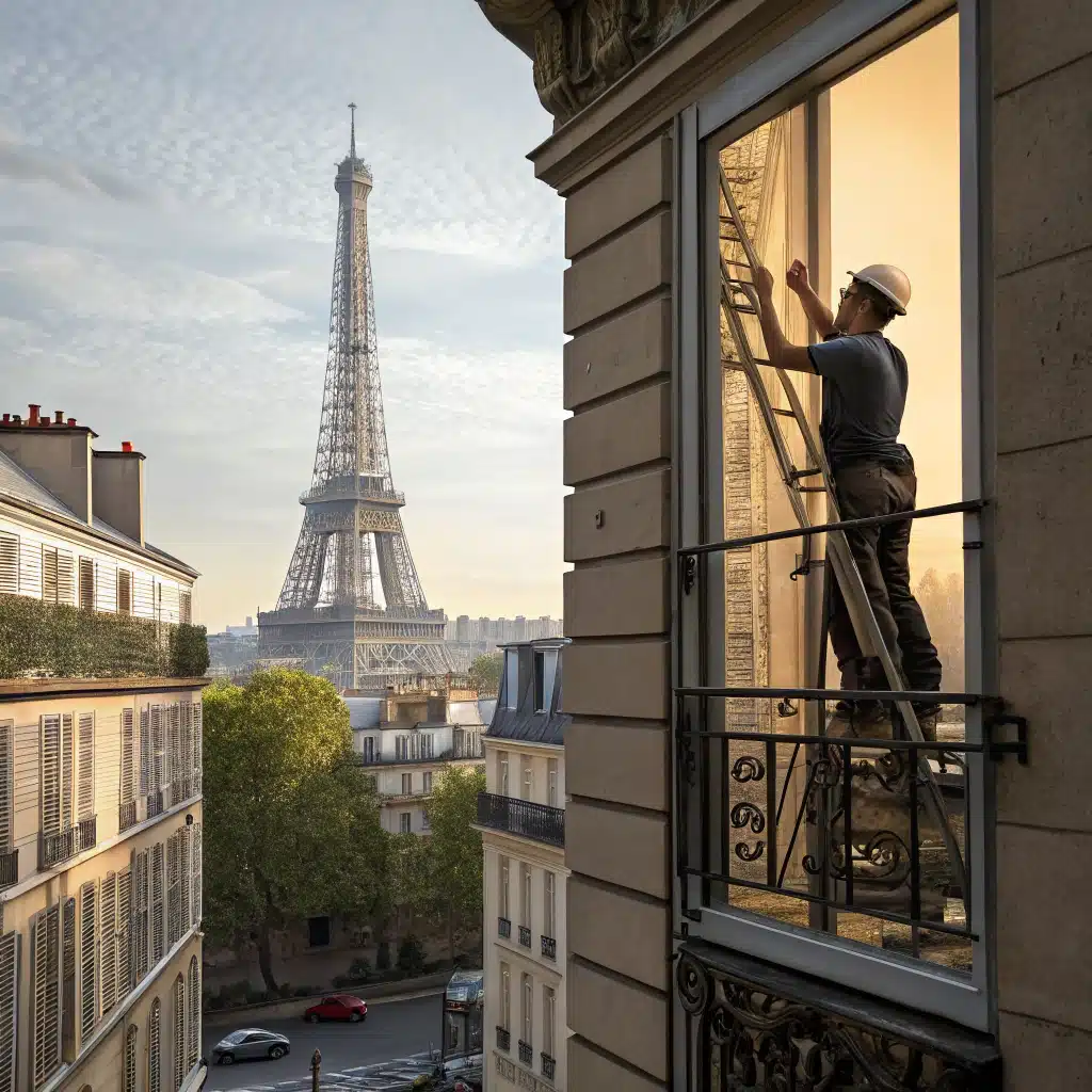 pose d'une fenêtre avec la tour eiffel en fond