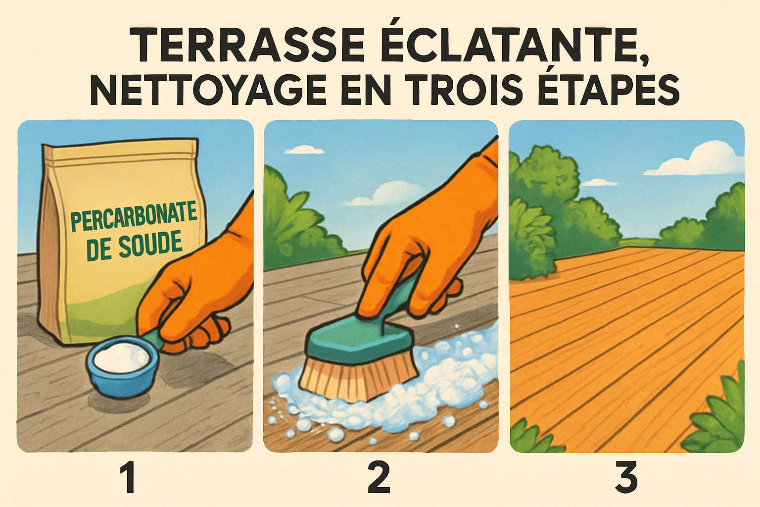 découvrez comment obtenir une terrasse éclatante en trois étapes simples grâce à l'utilisation efficace du percarbonate de soude. transformez votre espace extérieur en un lieu accueillant et lumineux avec nos conseils pratiques.