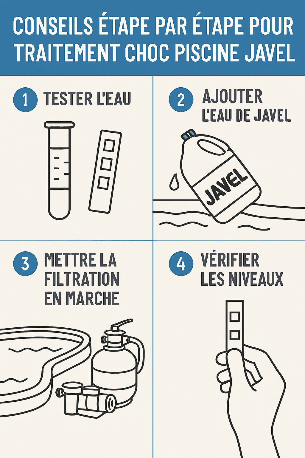 apprenez comment traiter lâeau de votre piscine en seulement 24h grĂące Ă la javel, sans avoir recours Ă des produits compliquĂ©s. conseils pratiques et solutions simples pour une eau claire et propre rapidement.