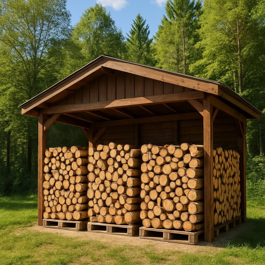 Stockage de bois de chauffage sec sur palettes