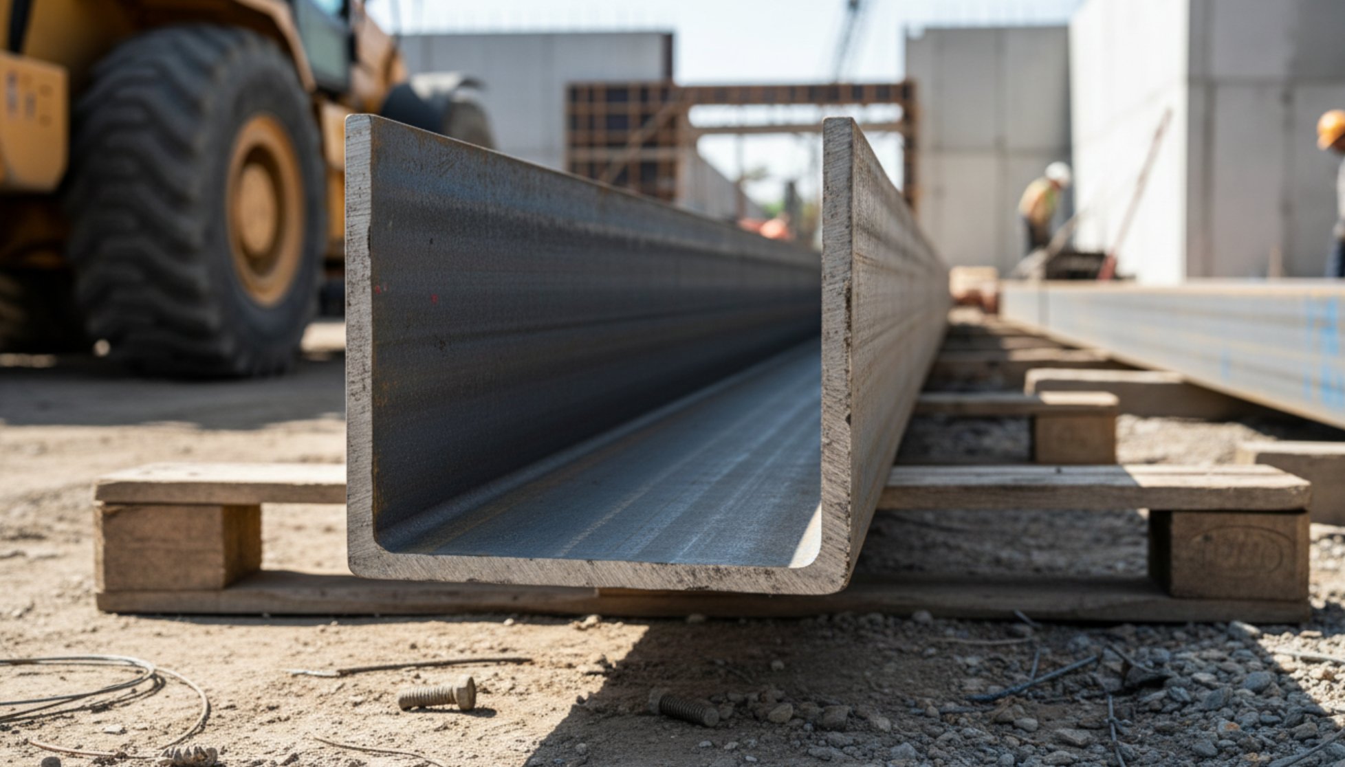 Profilés en U acier sur un chantier de structure métallique