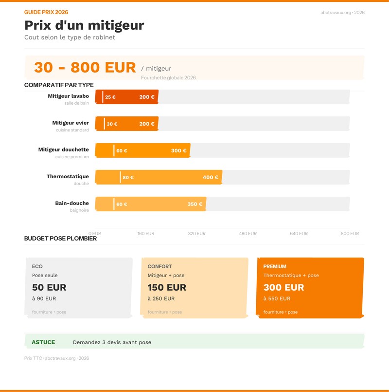 Infographie : prix moyens des mitigeurs en 2026