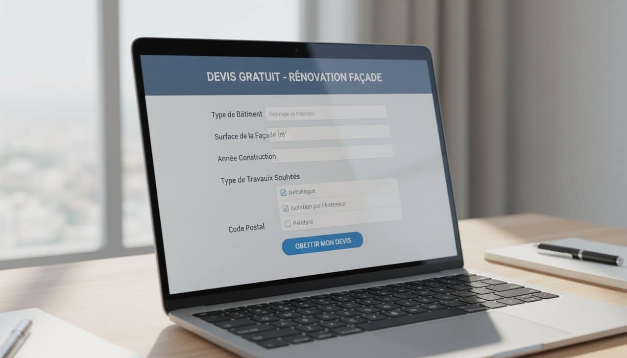 Outil de simulation devis ravalement façade sur écran d'ordinateur