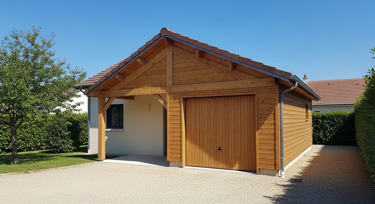 Garage ossature bois moderne 2026