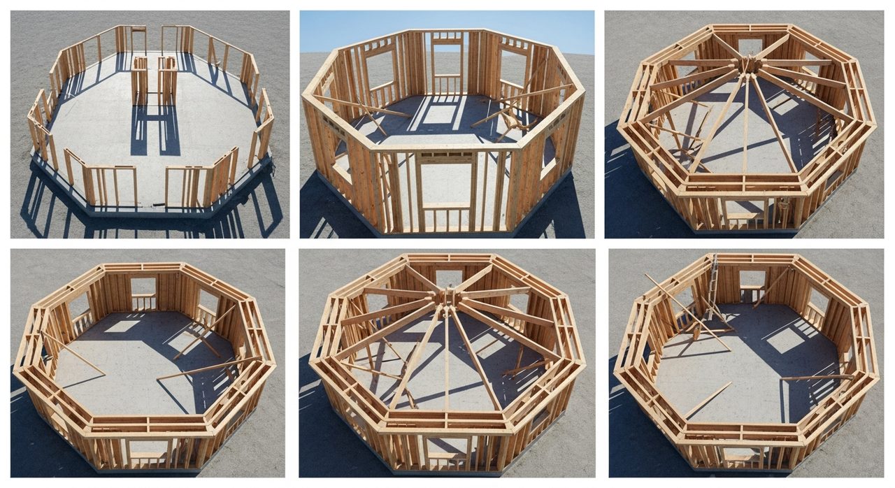Construction maison octogonale en bois