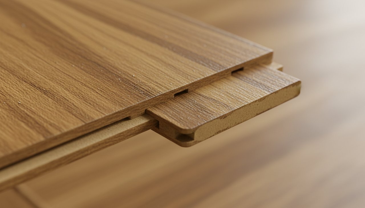 Detail des lames clipsables d un parquet stratifie avec systeme click