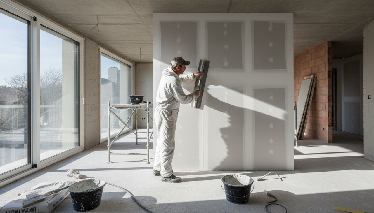 Installation d'une cloison alvéolaire dans un appartement en rénovation