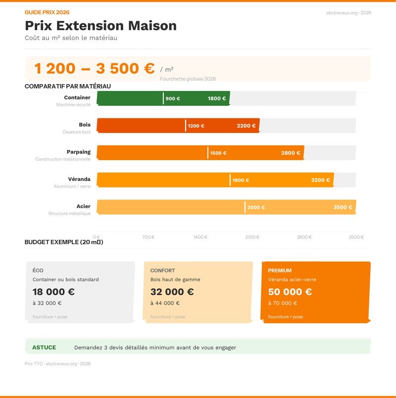 Infographie : comparatif des prix d'extension de maison au m²