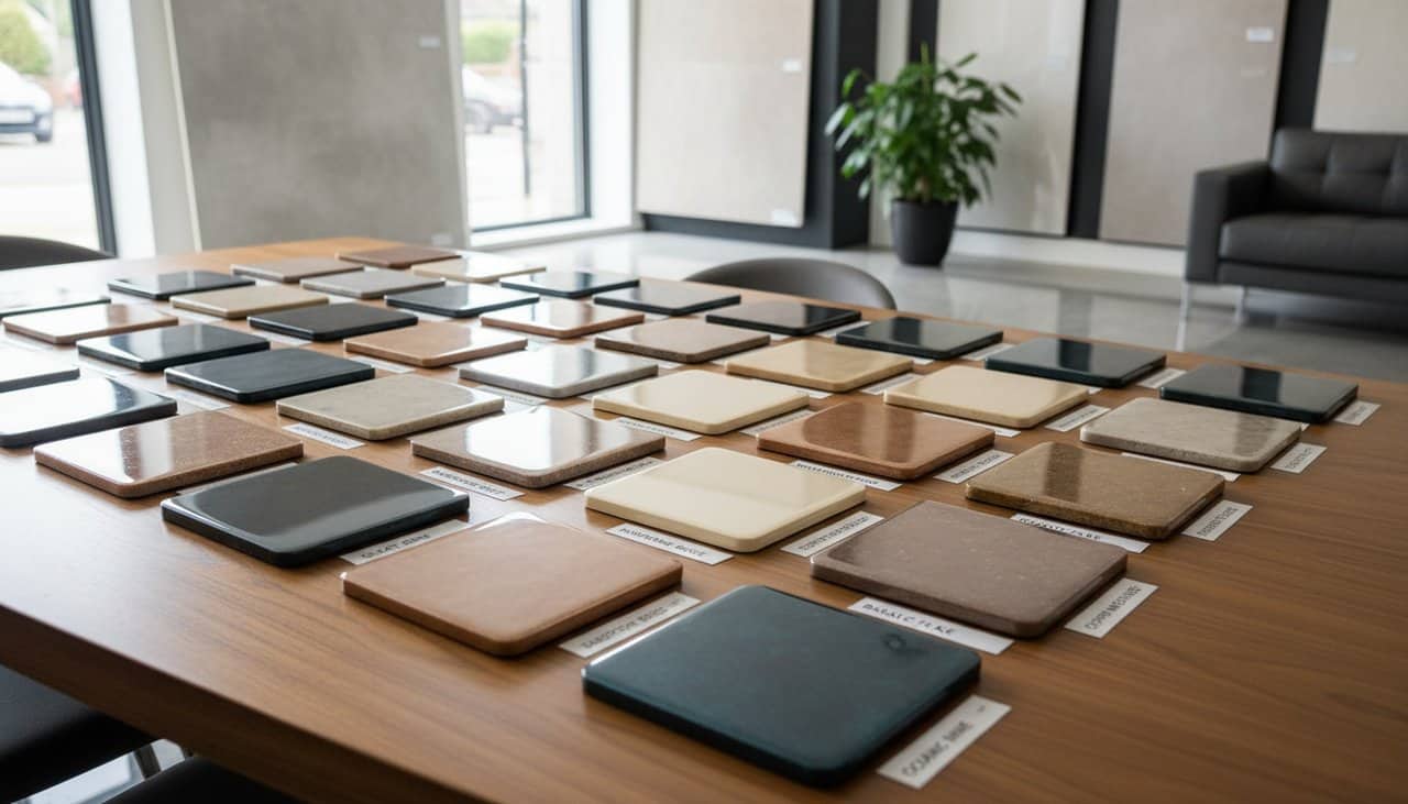 Échantillons de résine de sol de différentes couleurs et finitions