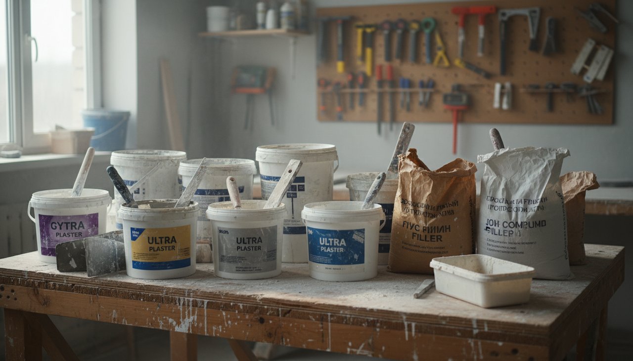 Différents types d'enduits intérieurs en pots et sacs