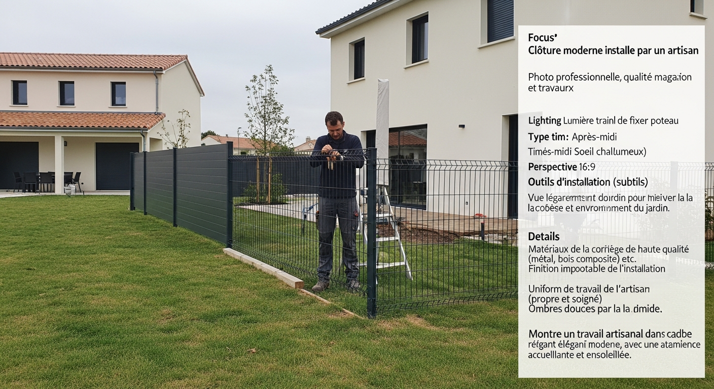 Pose d'une cloture par un artisan dans un jardin pavillonnaire francais en 2026