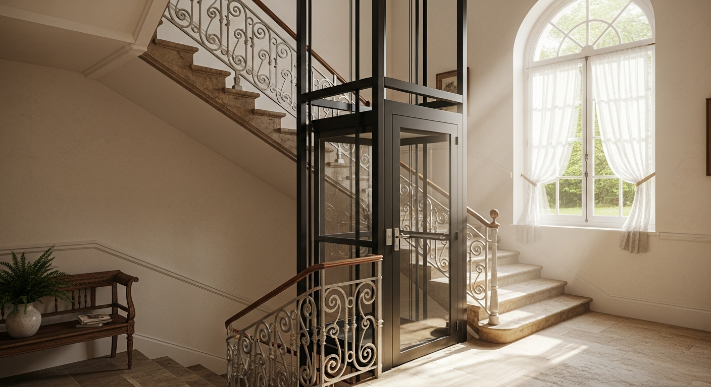 Implantation mini ascenseur dans cage d'escalier maison 2 étages