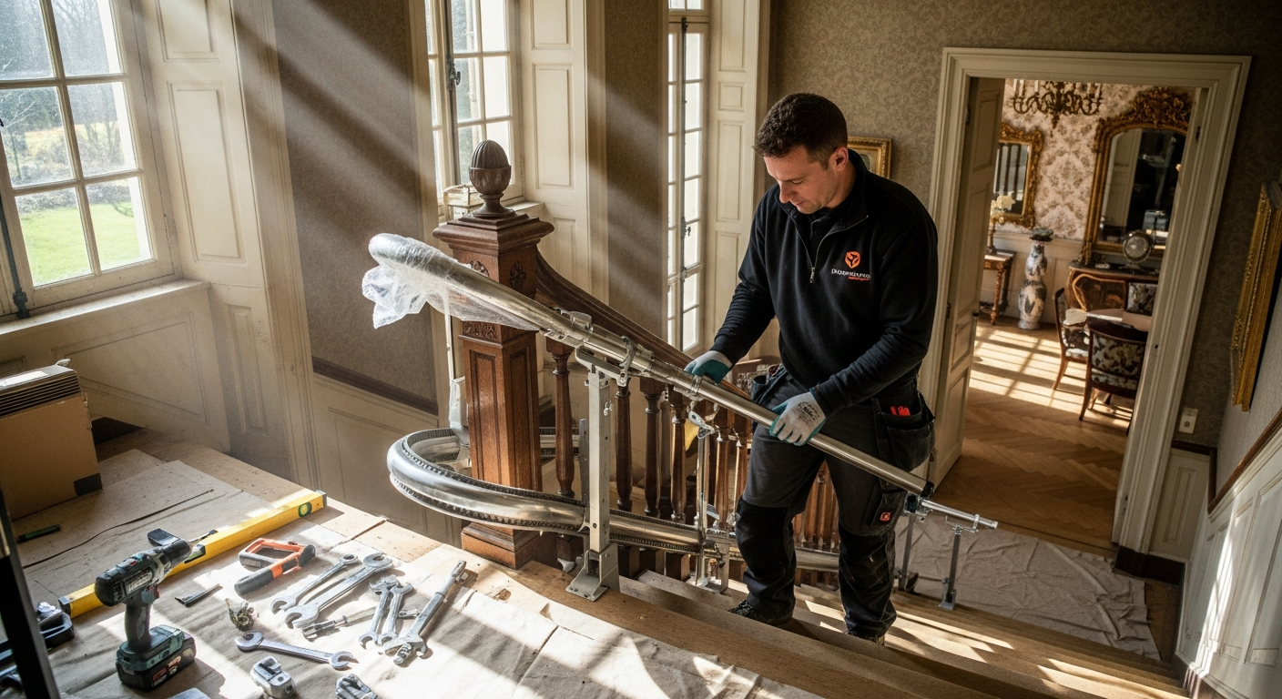 installation d'un monte-escalier tournant reconditionné