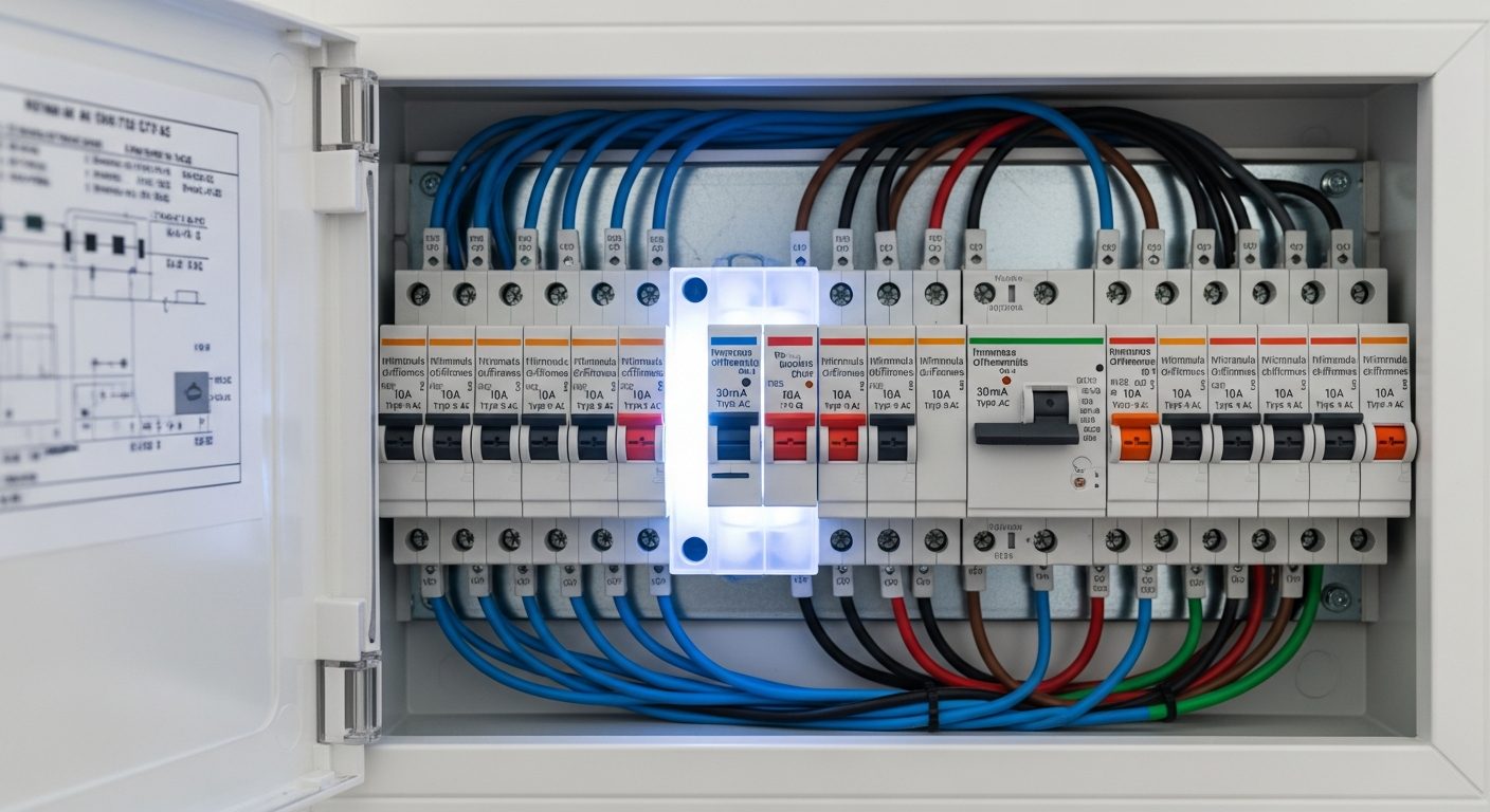 Tableau électrique avec interrupteurs différentiels type A et AC
