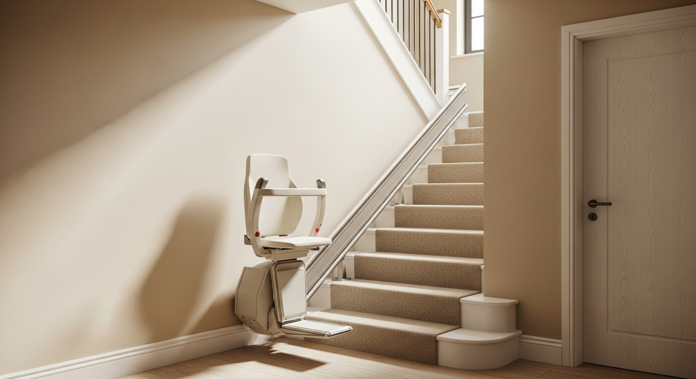 Monte escalier droit installé dans une maison moderne