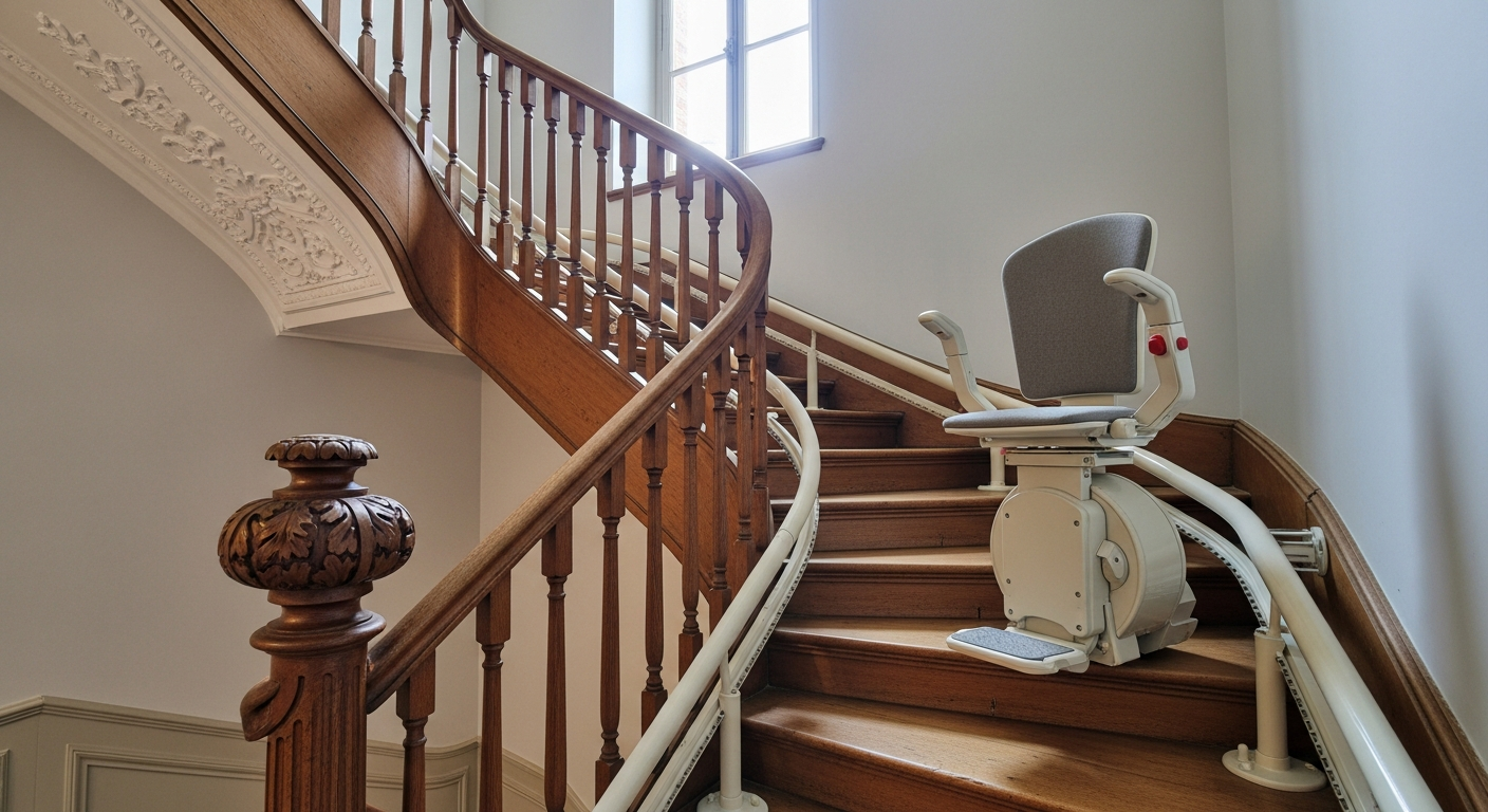 monte-escalier tournant occasion installé dans une maison