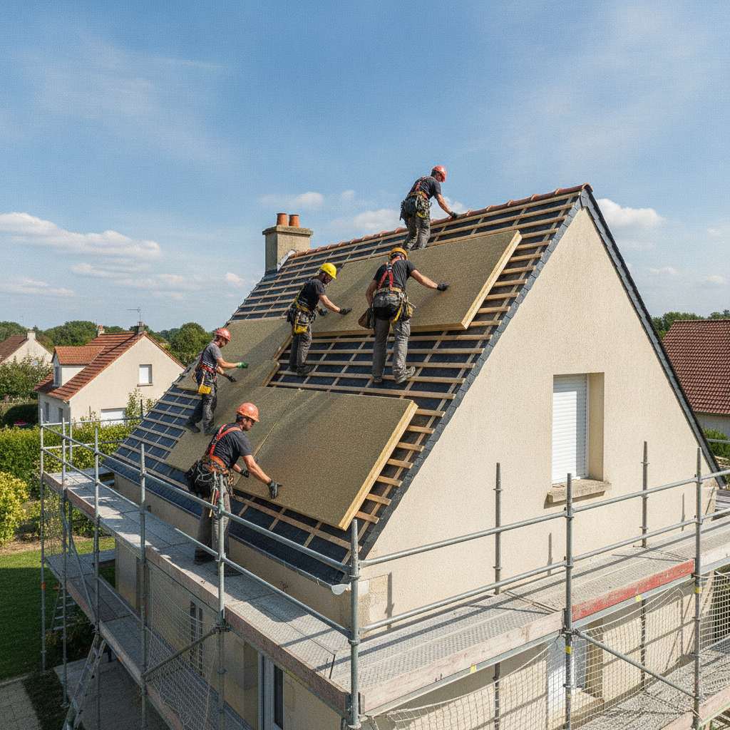 Pose d'isolation sarking sur toiture, travaux éligibles aux aides rénovation toiture