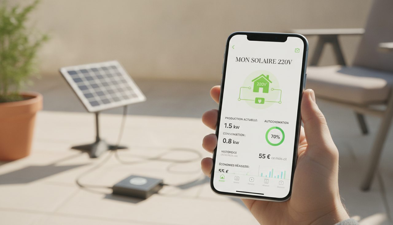 Application mobile de suivi de production d'un kit panneau solaire autoconsommation prise 220V