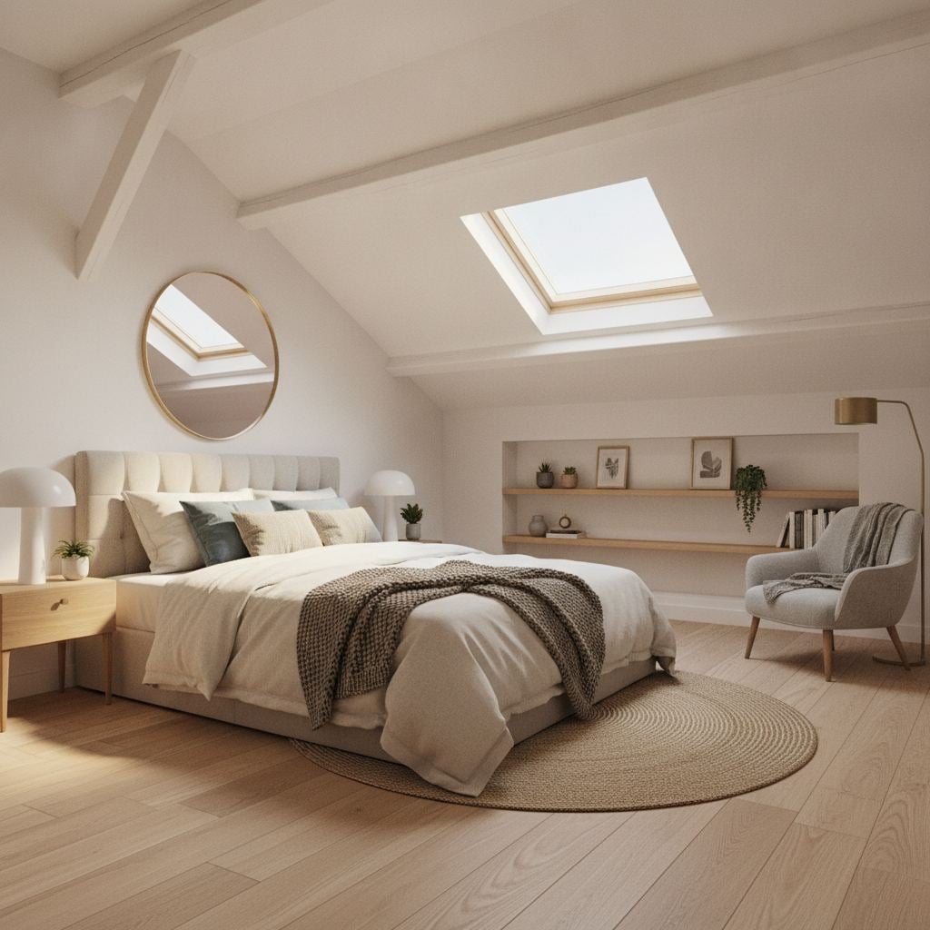 combles perdus aménagés en chambre lumineuse sous pente