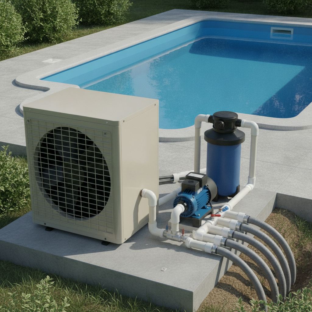 local technique et pompe à chaleur de piscine coque