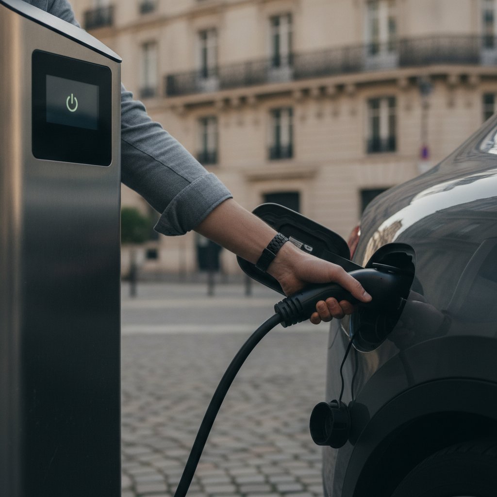 branchement d un câble de recharge type 2 sur une borne publique