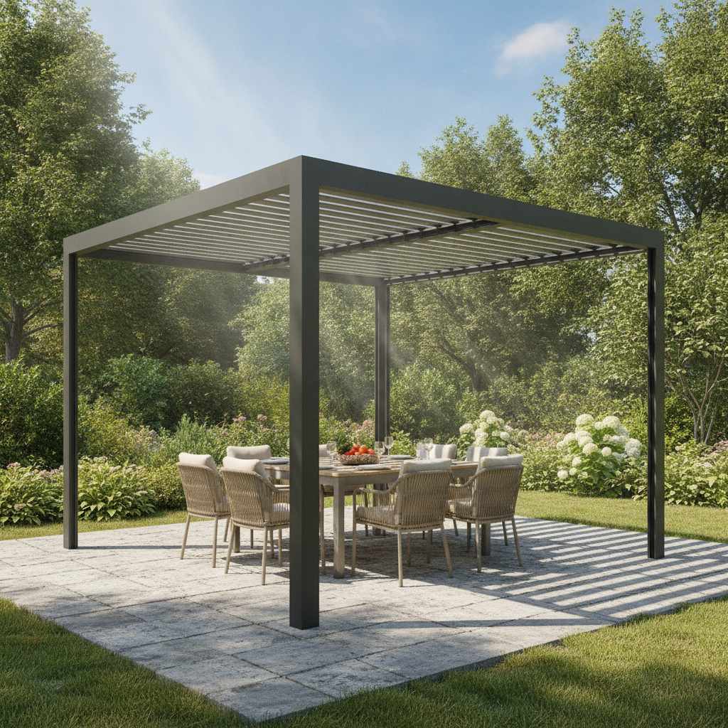 Pergola bioclimatique 4x4 en aluminium sur terrasse avec lames orientables