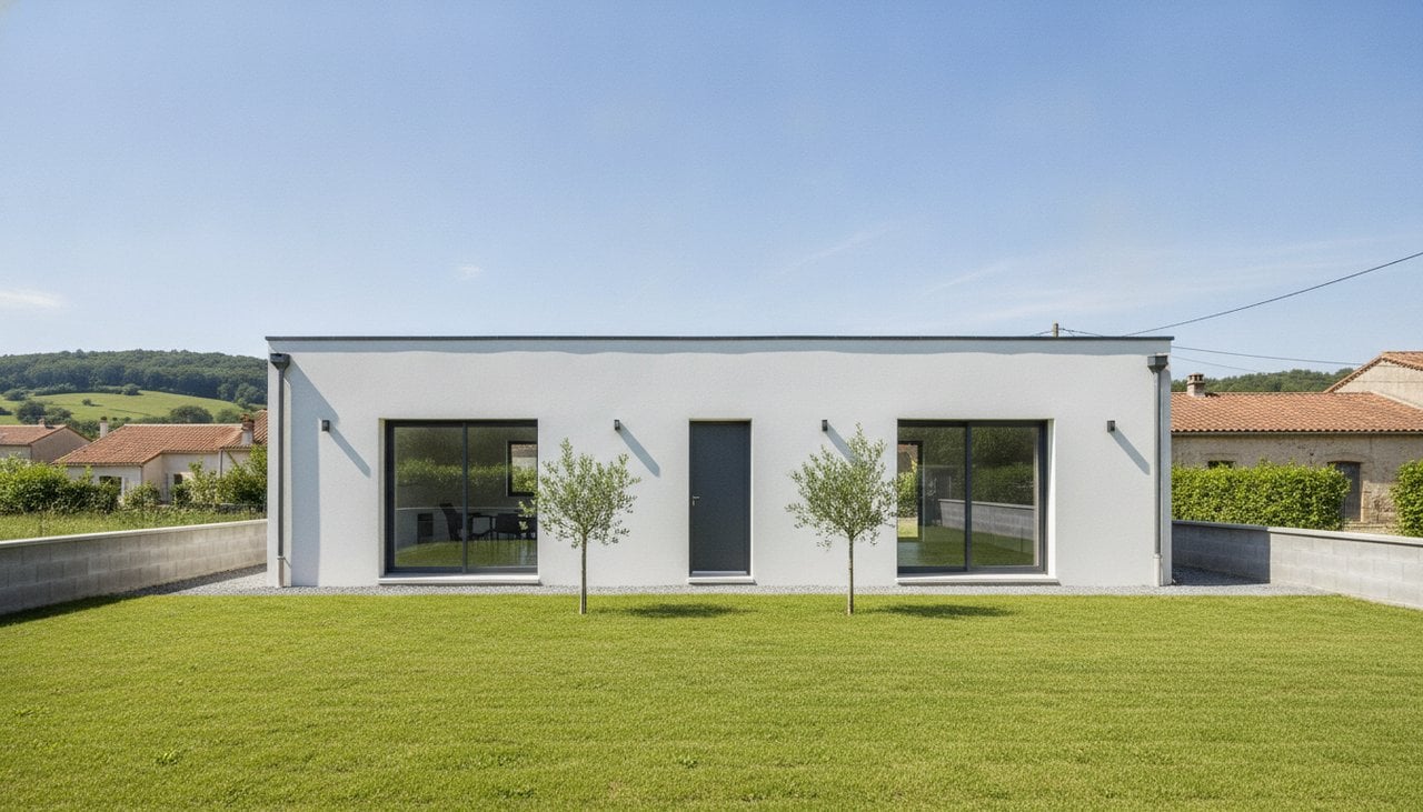 Maison neuve de 80 m² de plain-pied, façade moderne, petit jardin