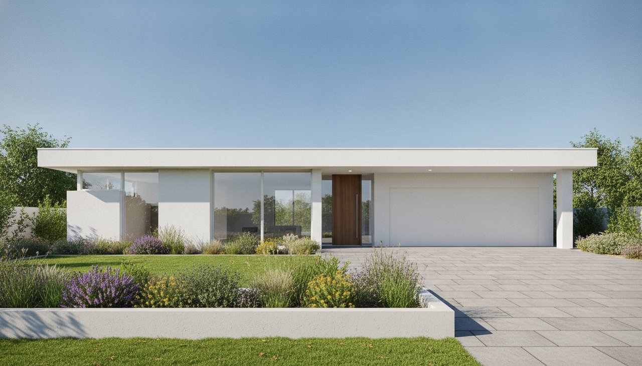 Maison neuve de 90 m² de plain-pied, façade moderne, petit jardin