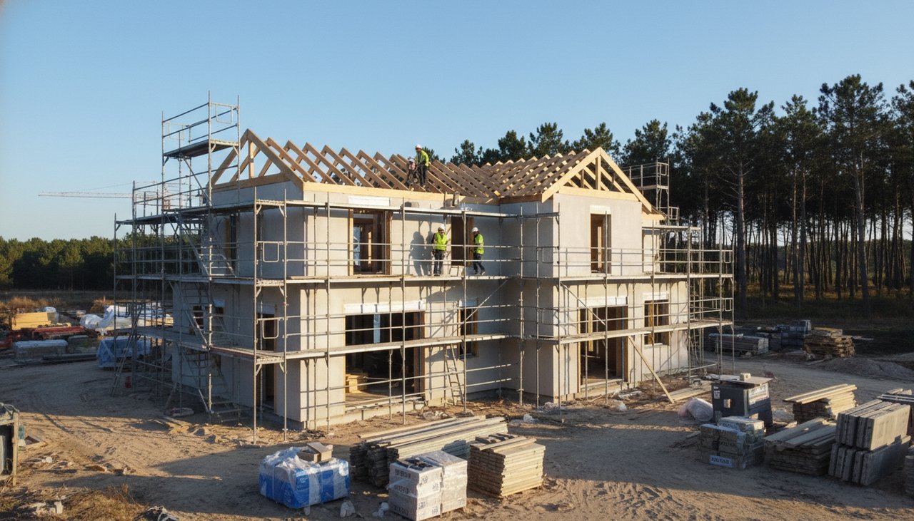 Maison neuve en construction en Gironde