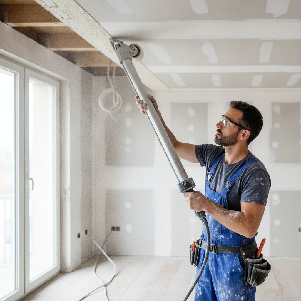 Bazooka placo automatic taper en action sur un joint de plafond