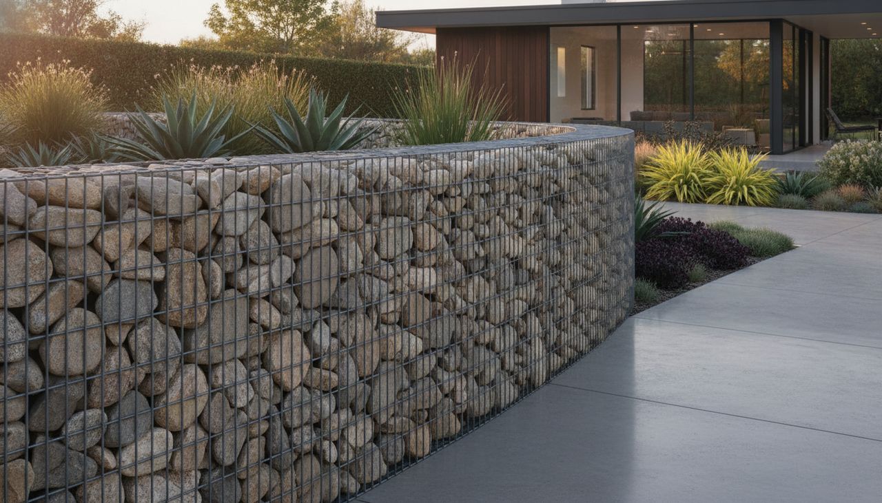 Clôture moderne en gabion rempli de pierres