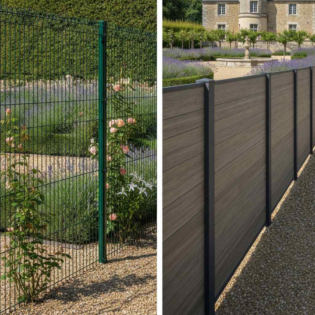Comparatif visuel de plusieurs types de clôtures de jardin pas chères