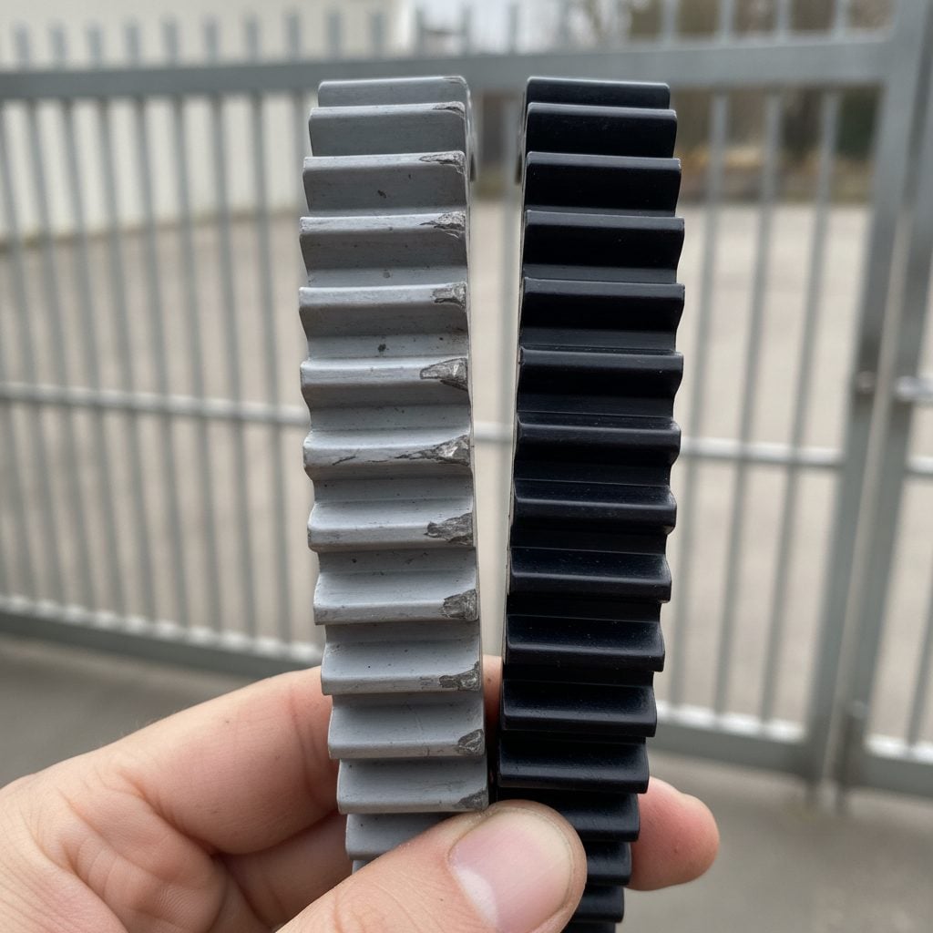 Crémaillère usée aux dents arrondies comparée à une crémaillère neuve