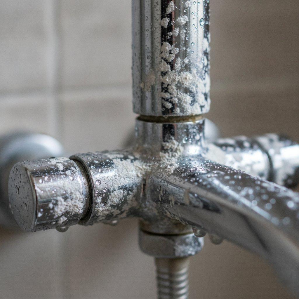 Depots de calcaire sur une robinetterie due a une eau dure