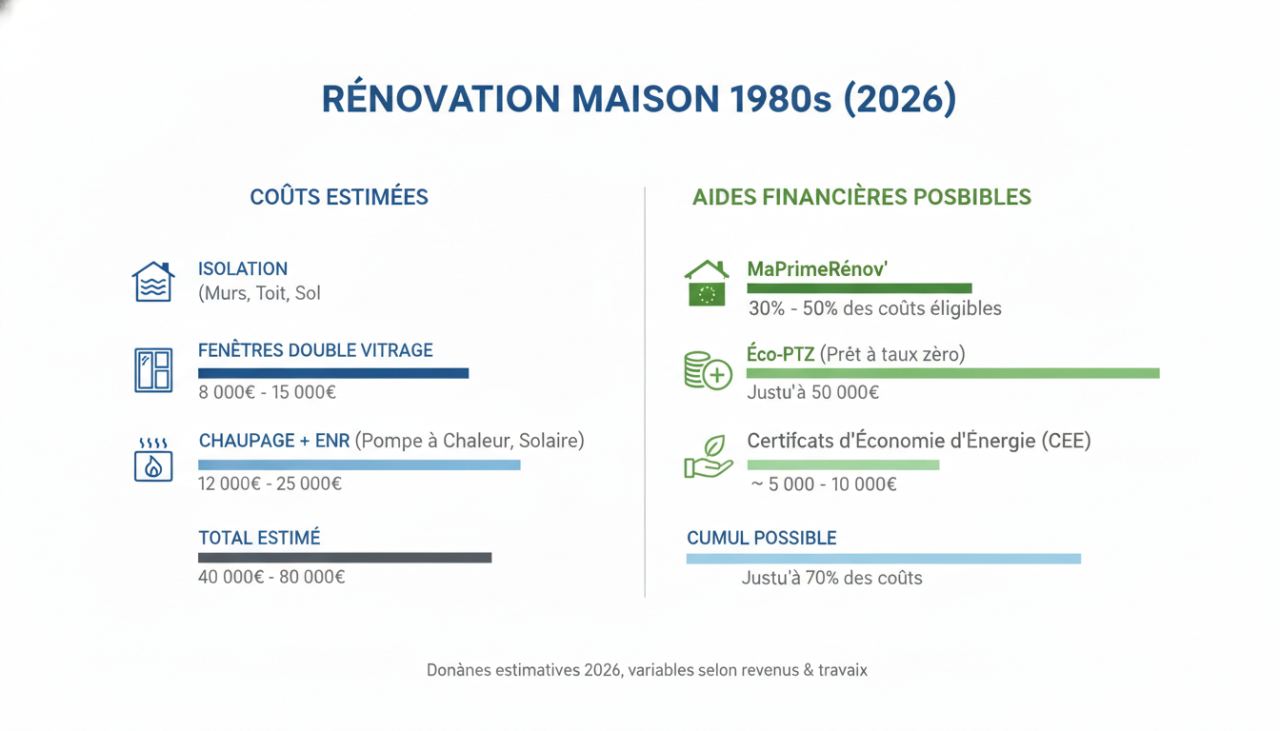 Schéma rénovation maison année 80 avant/après
