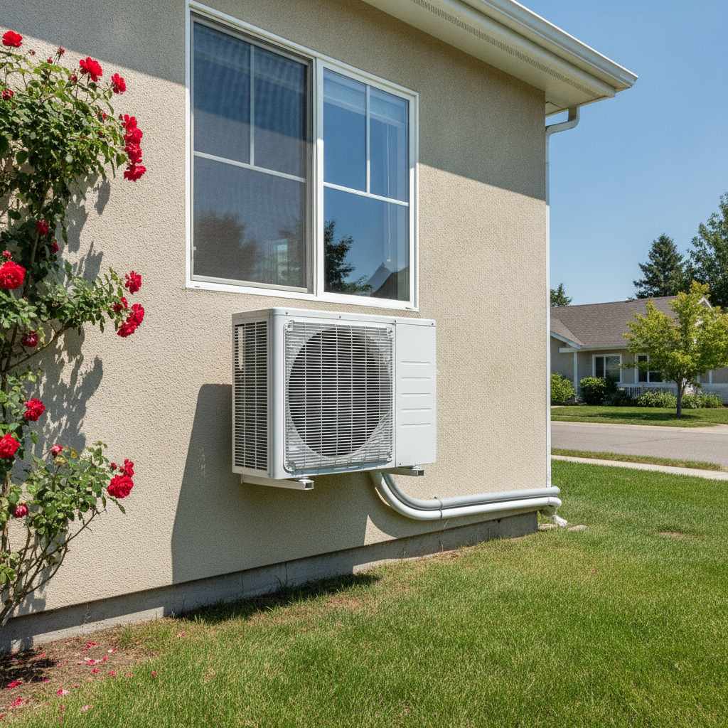 groupe exterieur de climatisation bi-split fixe sur une facade