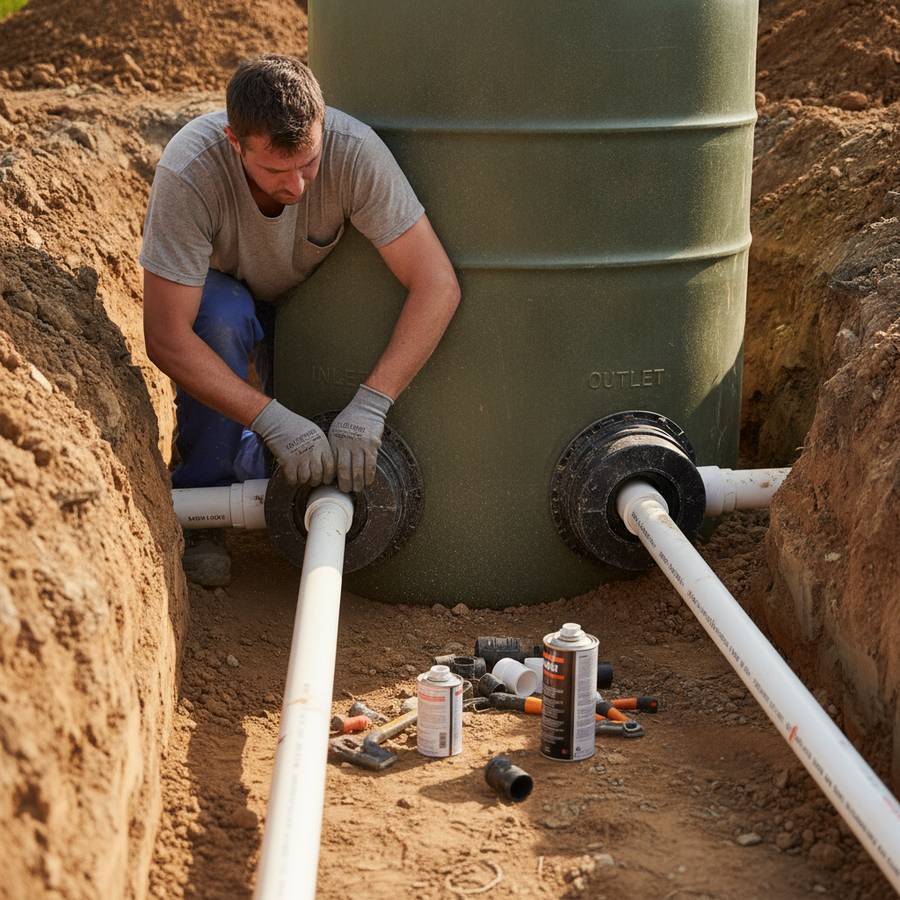 Raccordement des tuyaux PVC à une fosse septique