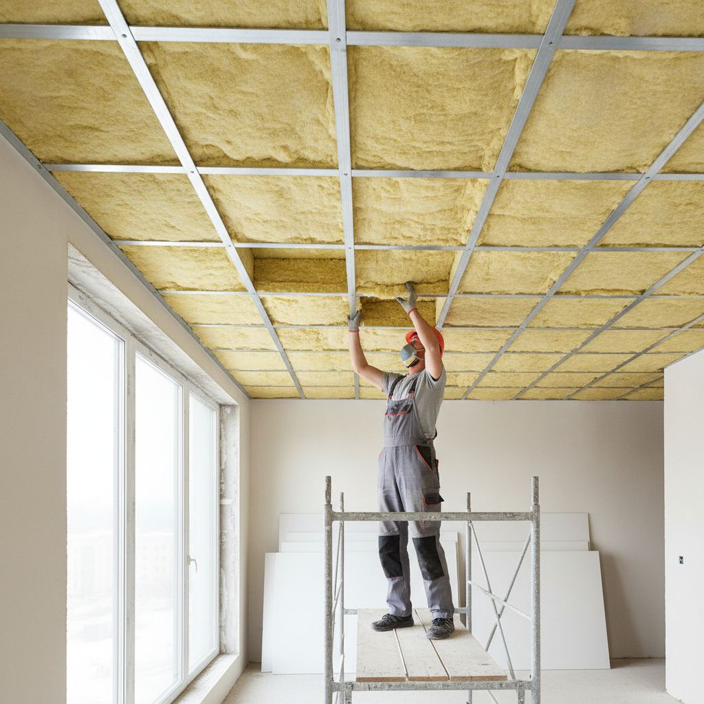 Isolation laine minerale plafond autoporte acoustique