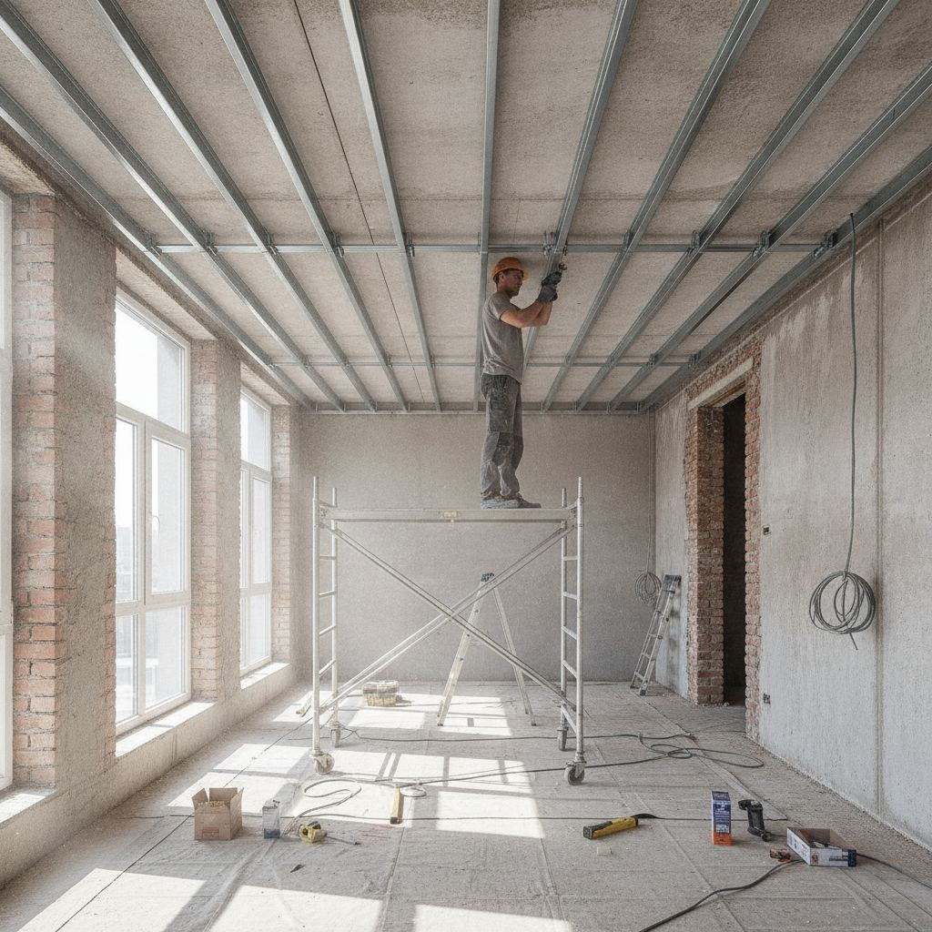 Ossature metallique plafond autoporte en pose