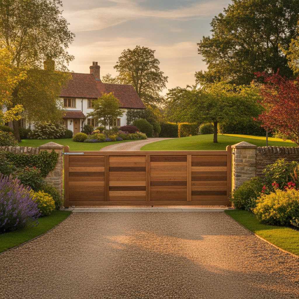 portail coulissant 3m50 bois large entree maison de campagne