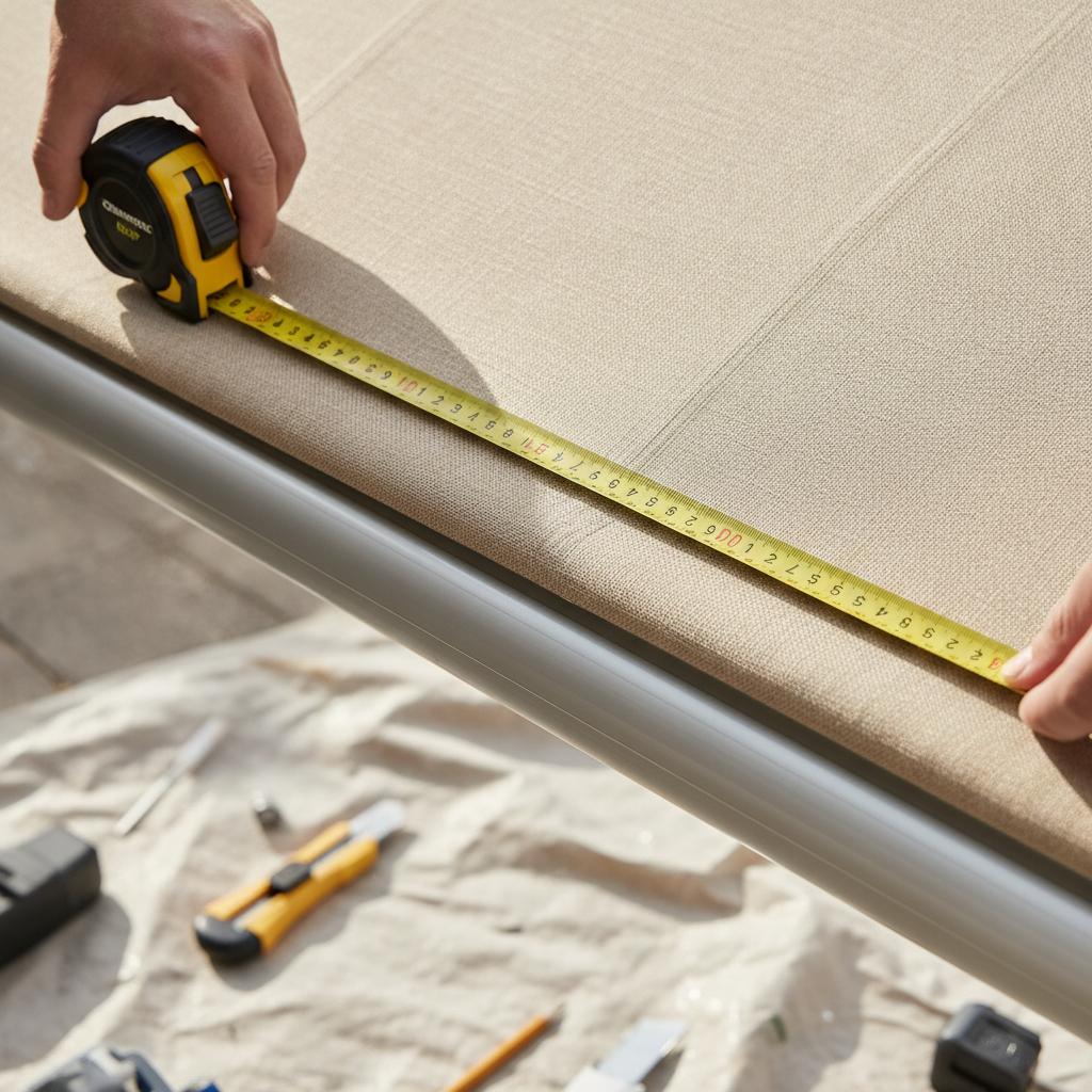 prise de mesures d'une toile de store banne avant remplacement