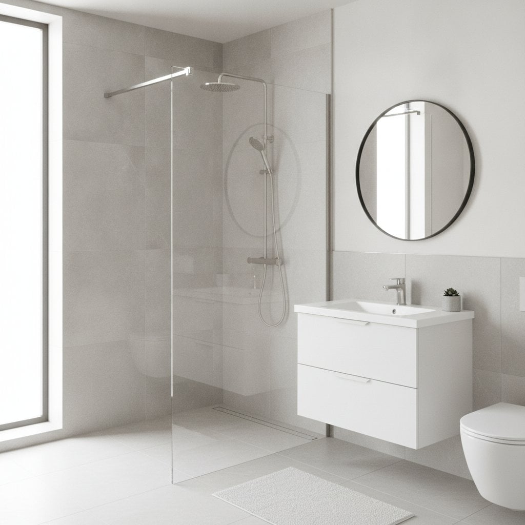 vitre de douche italienne en verre transparent dans une salle de bain moderne