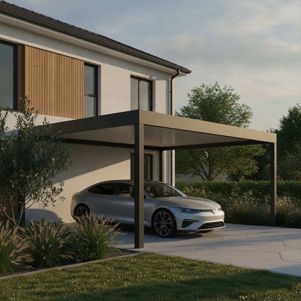 Carport aluminium adossé à une maison moderne
