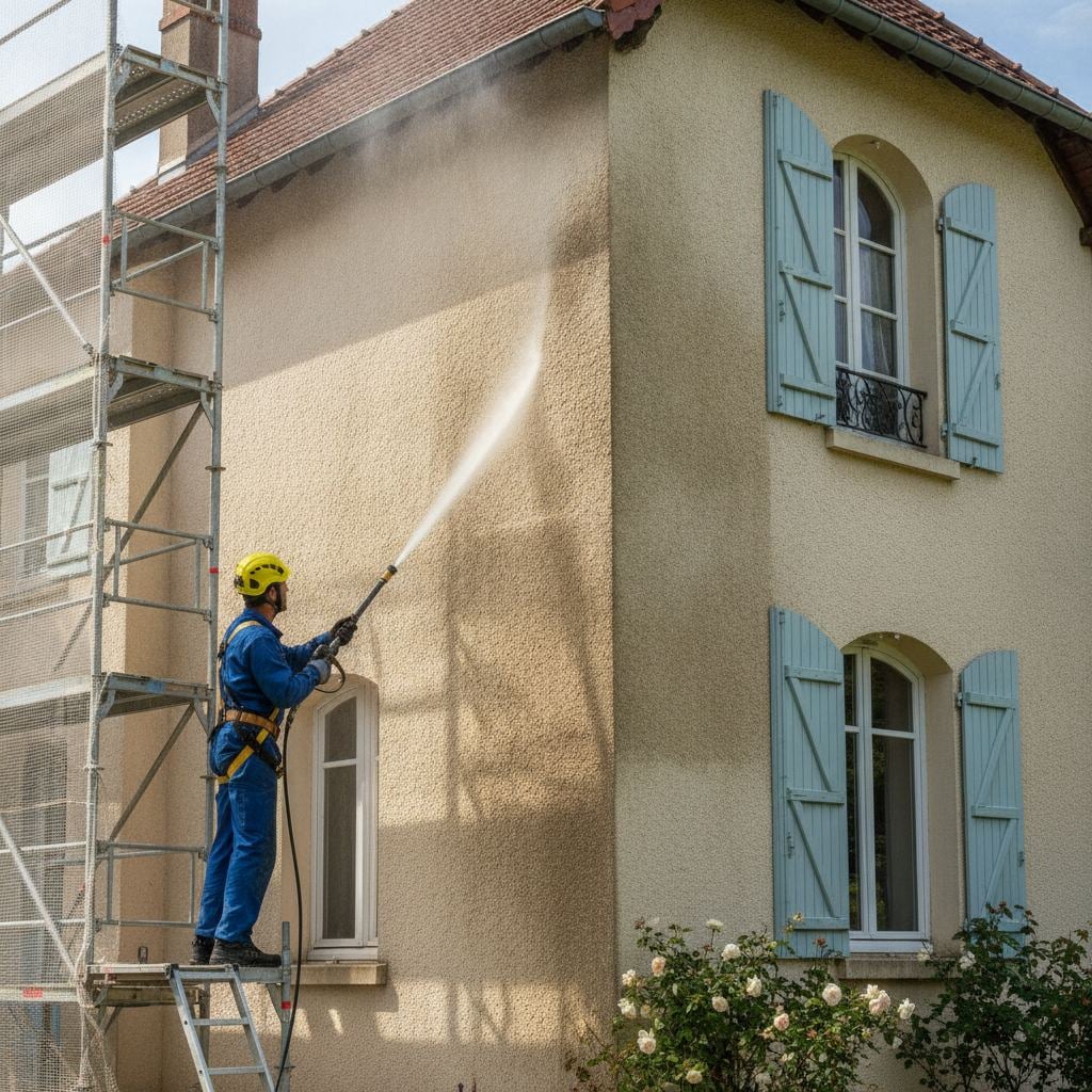 Nettoyage de façade au nettoyeur haute pression par un professionnel