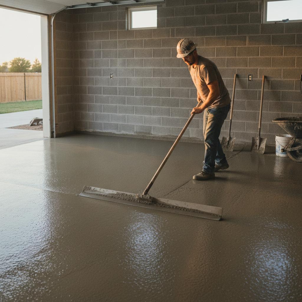 Finition talochée d'une dalle béton de garage 50m2