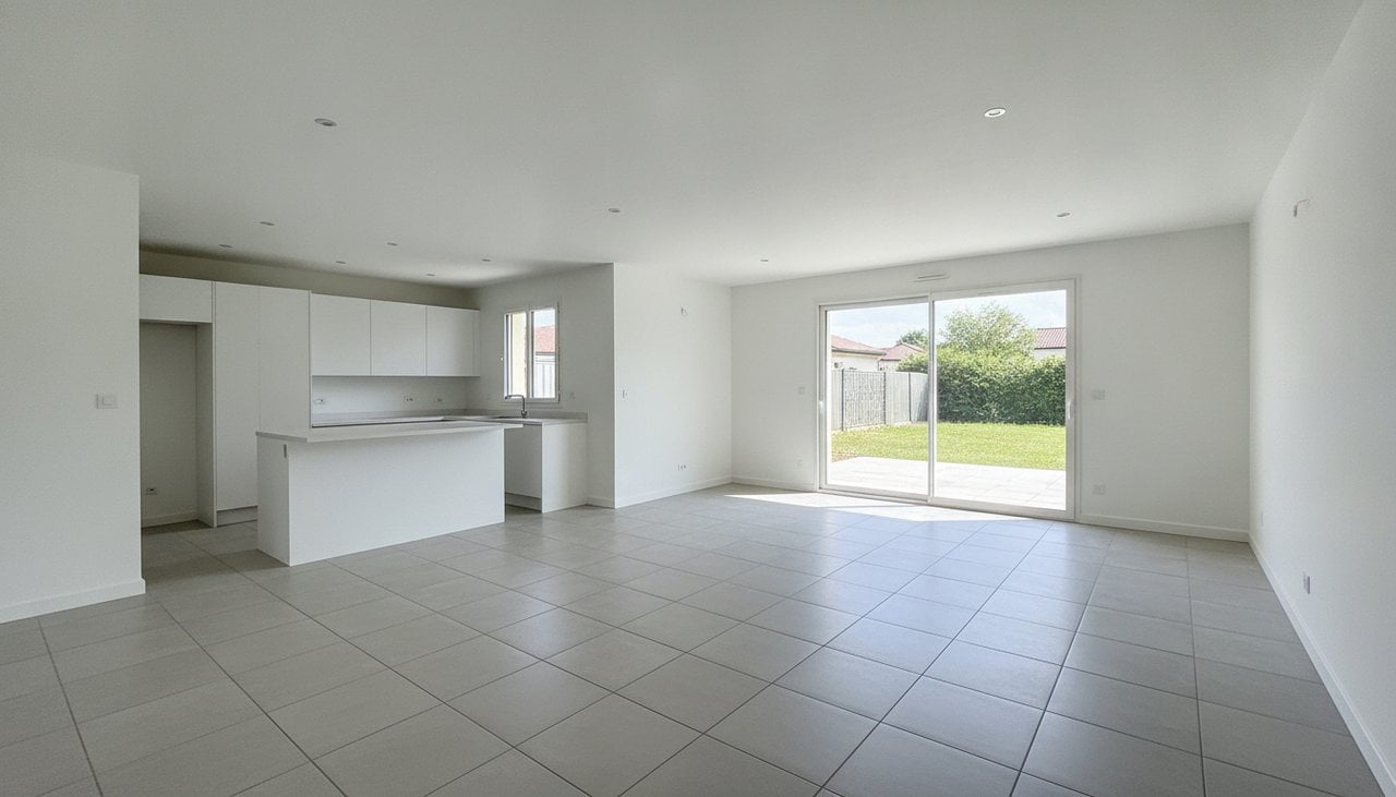 Sejour vide d'une maison plain-pied neuve livree cle en main