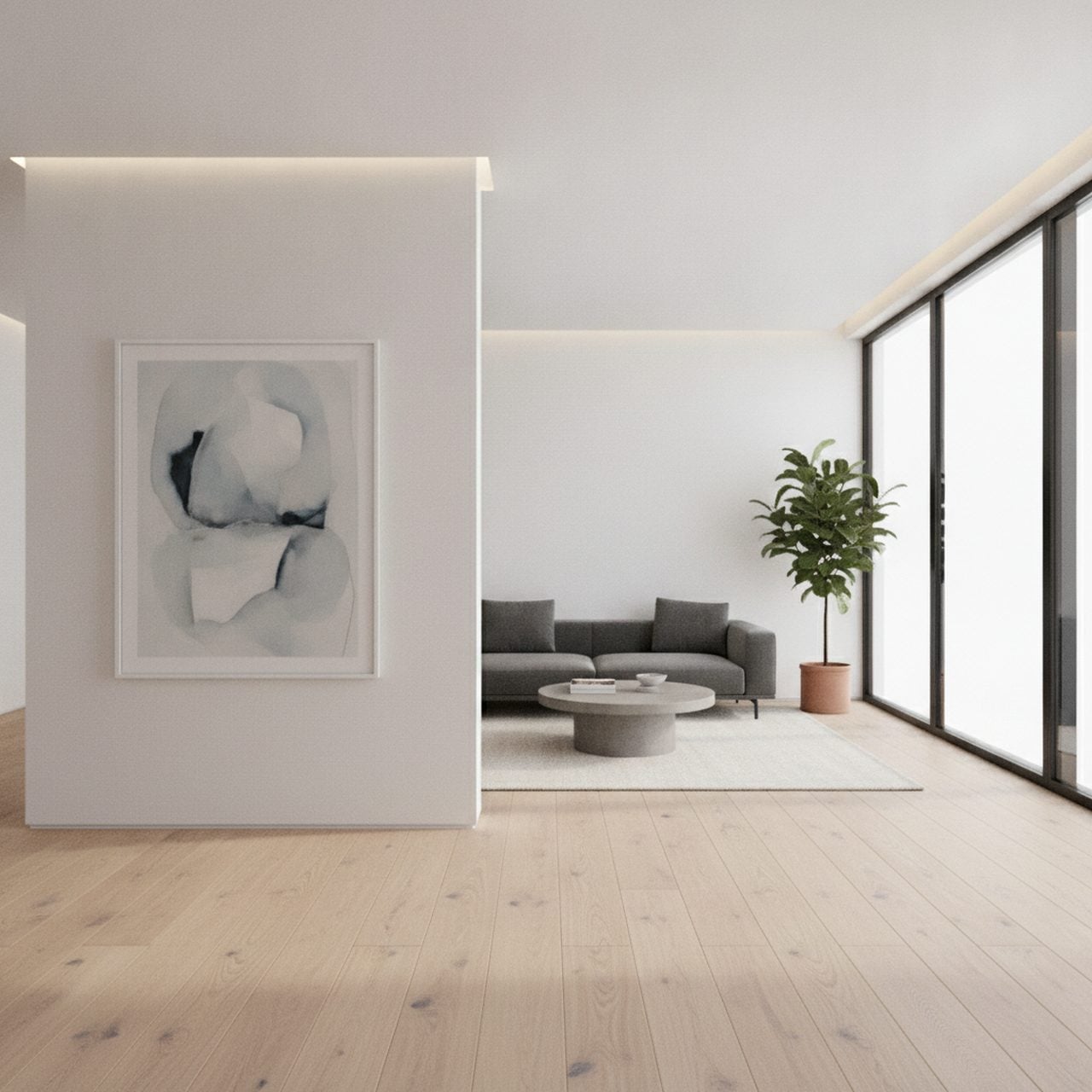 Cloison placo finie et peinte dans un salon
