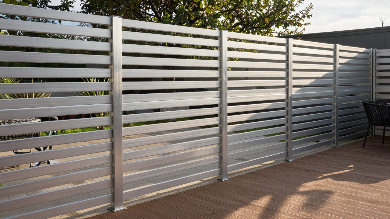 Clôture aluminium à lames occultantes autour d une terrasse en bois