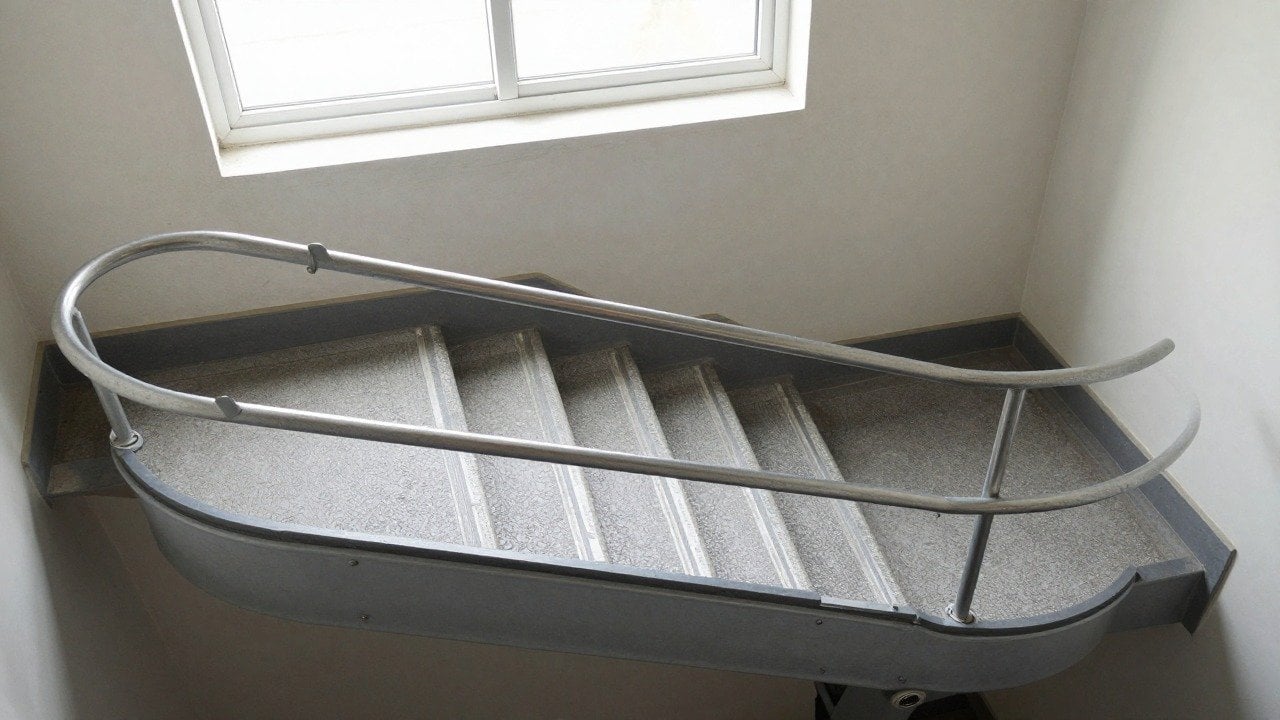 Rail courbe de monte-escalier sur un escalier quart tournant