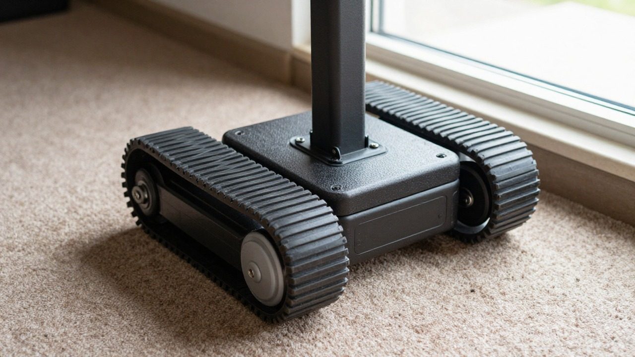 Chenilles et batterie d'un monte-escalier mobile posé sur une marche